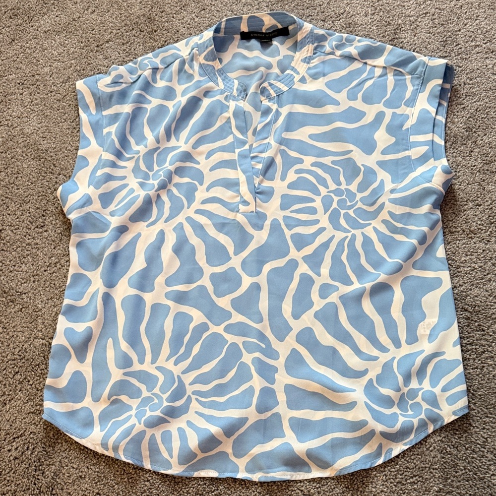 Cynthia Steffe Blue and White Patterned Blouse